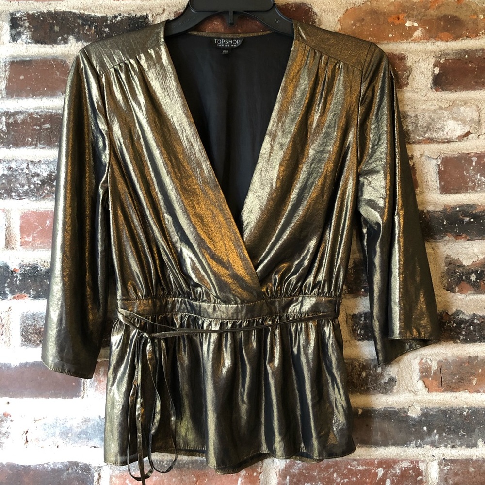 Topshop - NWOT Metallic Gold Deep V Neck Top